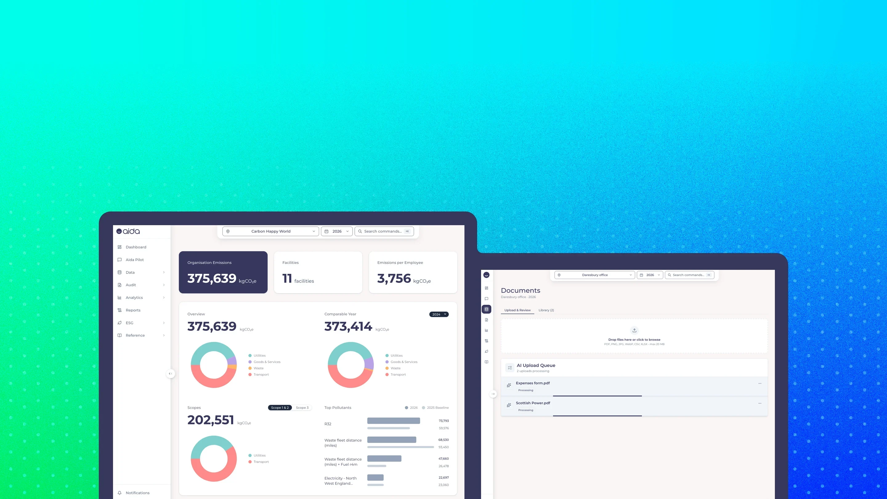 aida-Emissionsdashboard und Oberfläche zur Prüfungseingabe