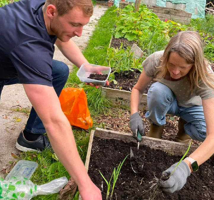 People tending a community garden