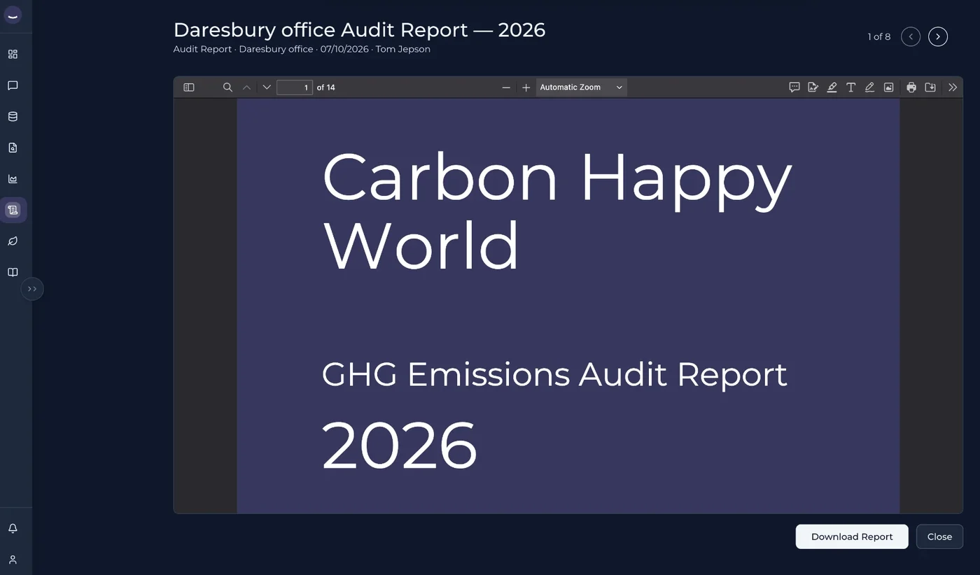 aida audit report preview for the Daresbury office, ready to download