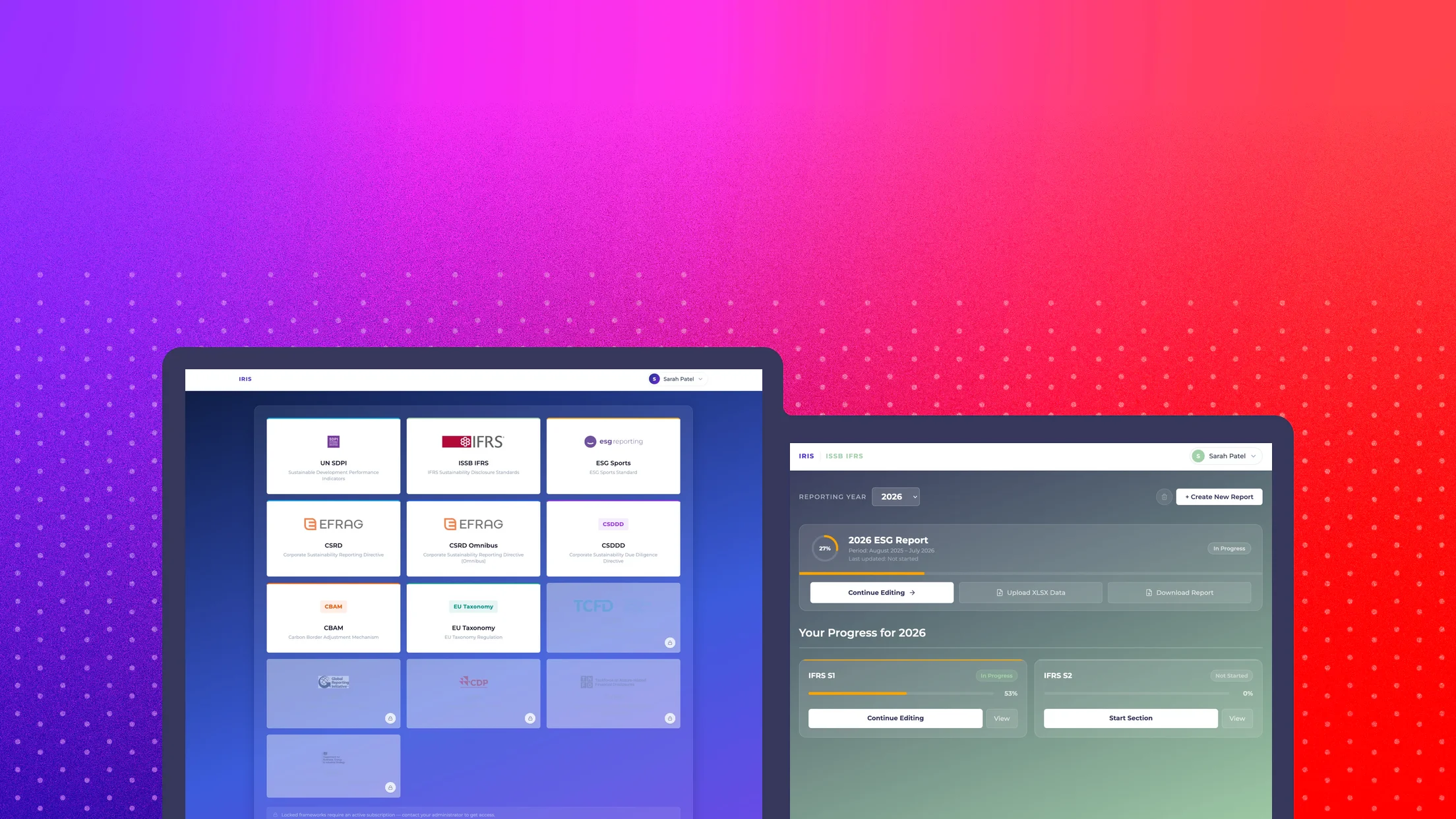 aida ESG frameworks selection screen