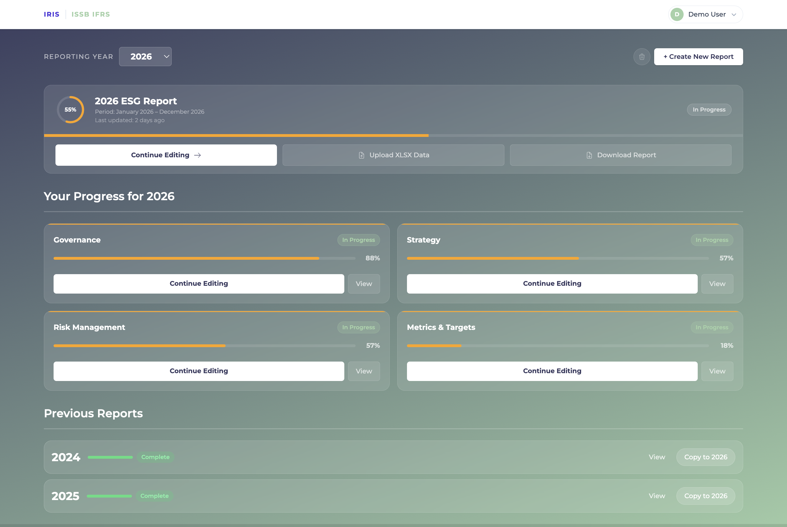 Aida ESG IFRS reporting dashboard