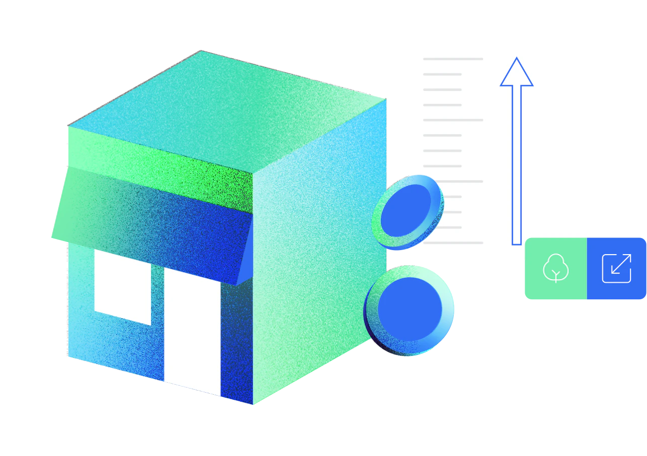 3D cube with upward arrow representing SME growth