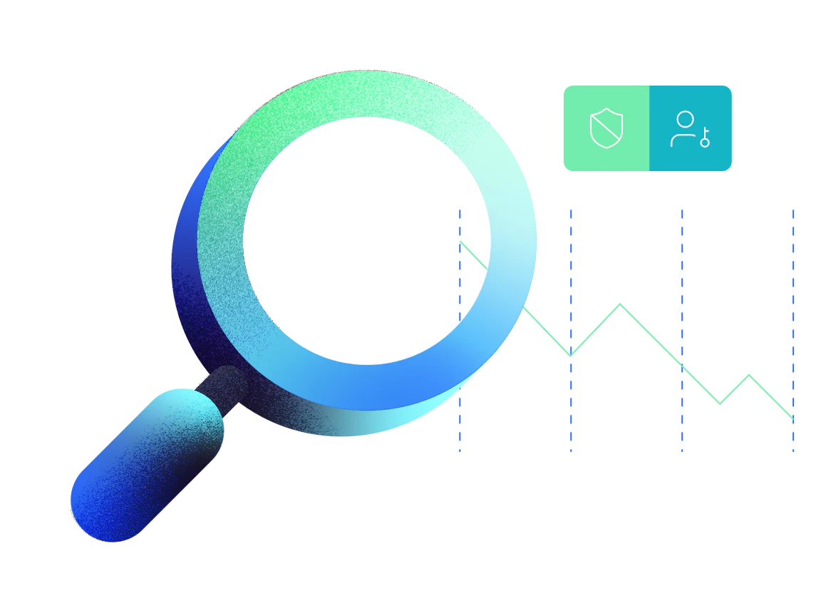 Magnifying glass over data chart representing data trust